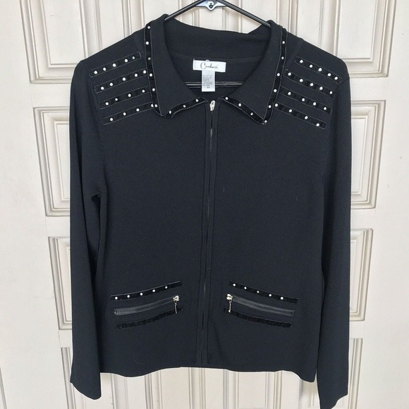 Corducci Sweater Jacket SzM Black Long Sleeve Rhinestones Pre-Owned - Picture 1 of 11